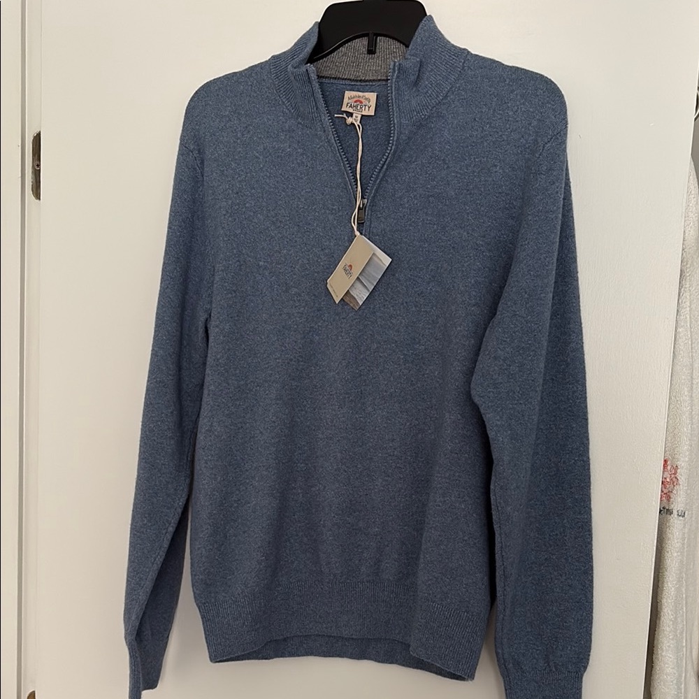 Faherty Blue Zip Up Sweater Classic Knit Design
